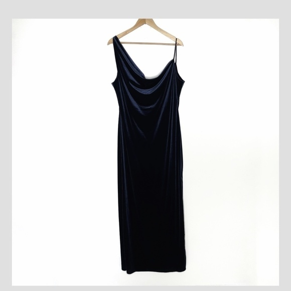 NWT Social Bridesmaids Blue Velvet Maxi Dress Slip Dress One Shoulder Occasion L - Picture 8 of 10